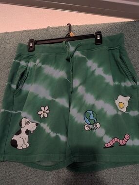 Green Tie-Dye Graphic Athletic Shorts with Drawstring Waist